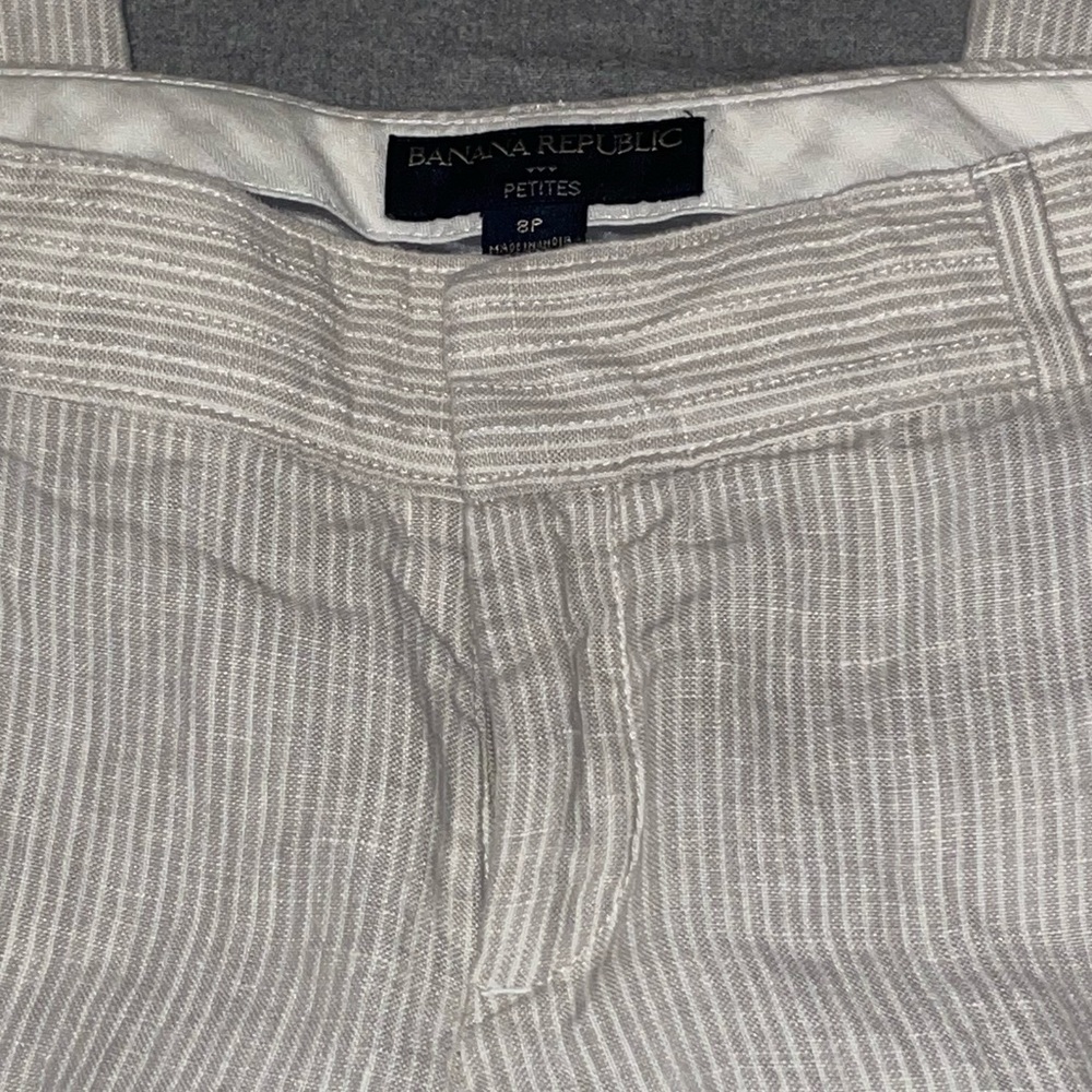 Banana Republic Lined Linen Pant Cream w Tan Stripe Women’s Size 8 Petite - Picture 4 of 5